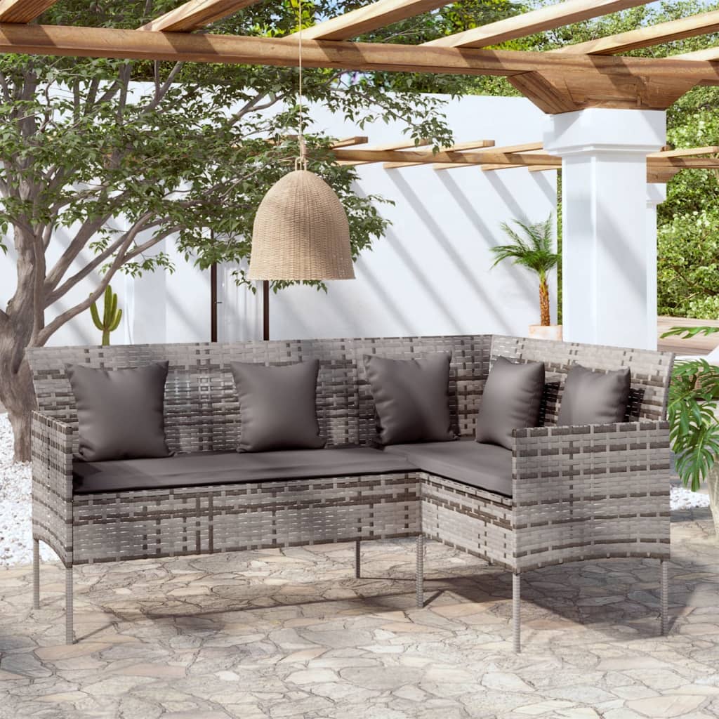 vidaXL Loungebank met kussens L-vormig poly rattan zwart - Aashly