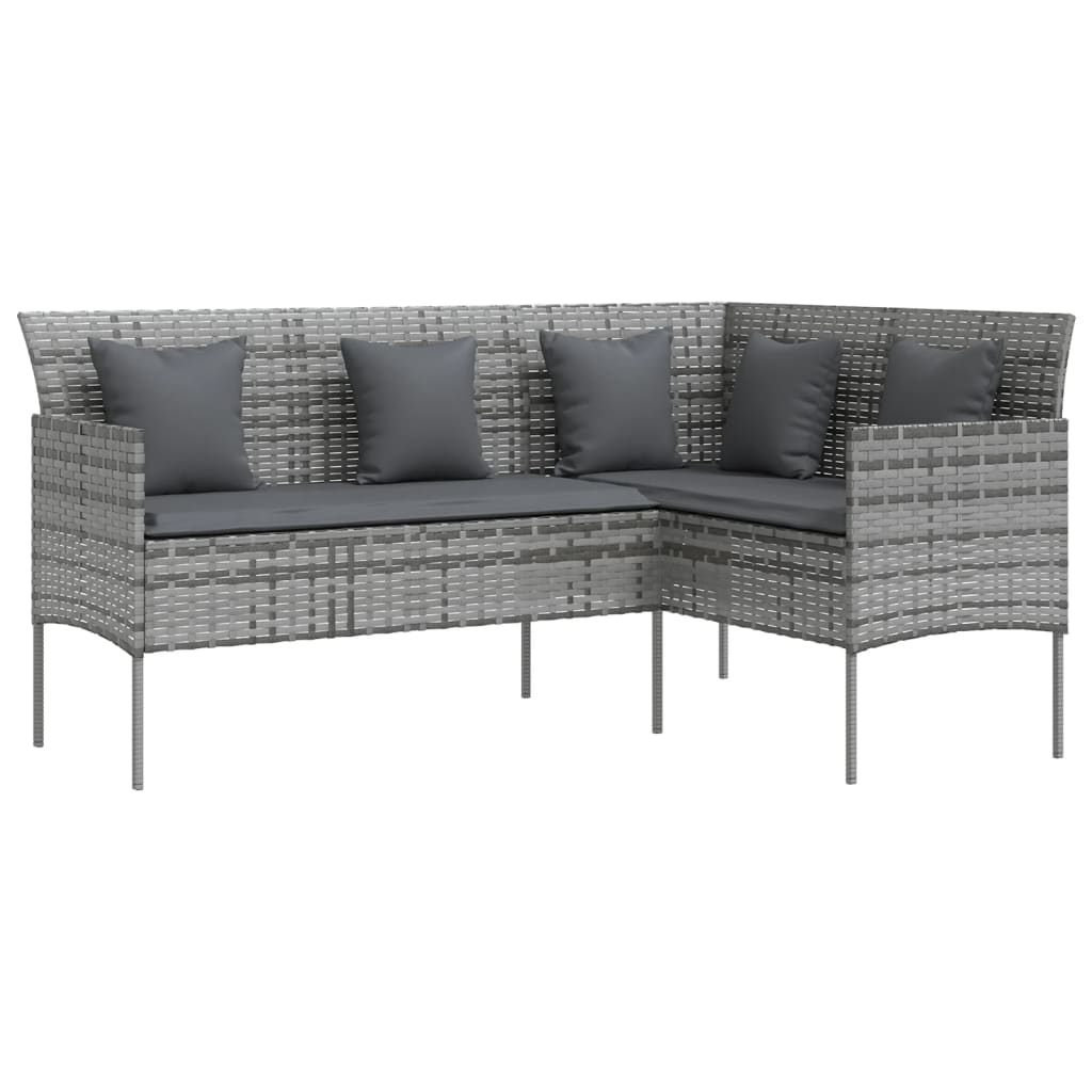 vidaXL Loungebank met kussens L-vormig poly rattan zwart - Aashly