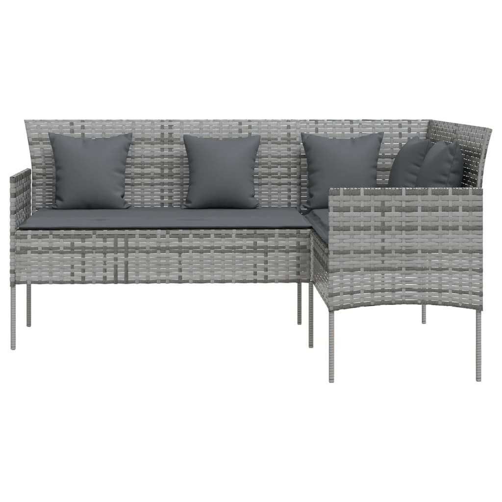 vidaXL Loungebank met kussens L-vormig poly rattan zwart - Aashly