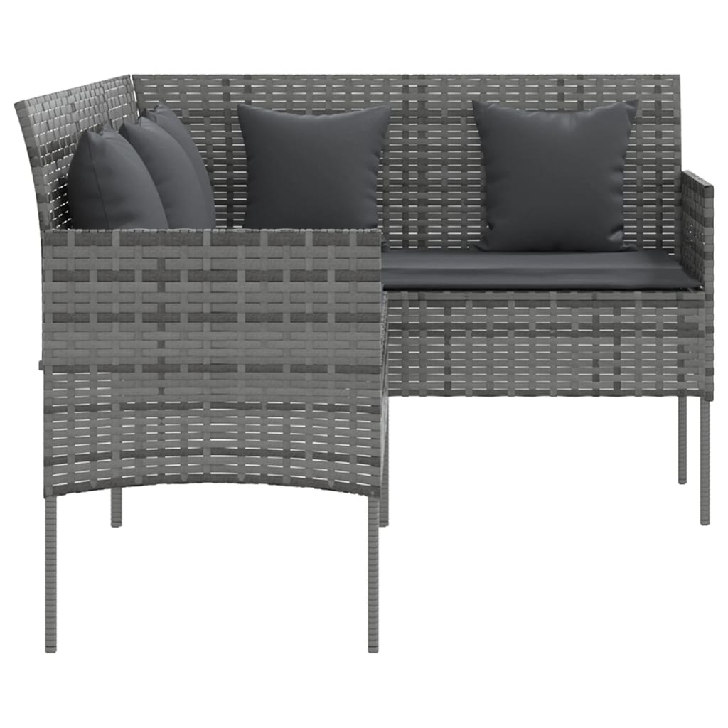 vidaXL Loungebank met kussens L-vormig poly rattan zwart - Aashly