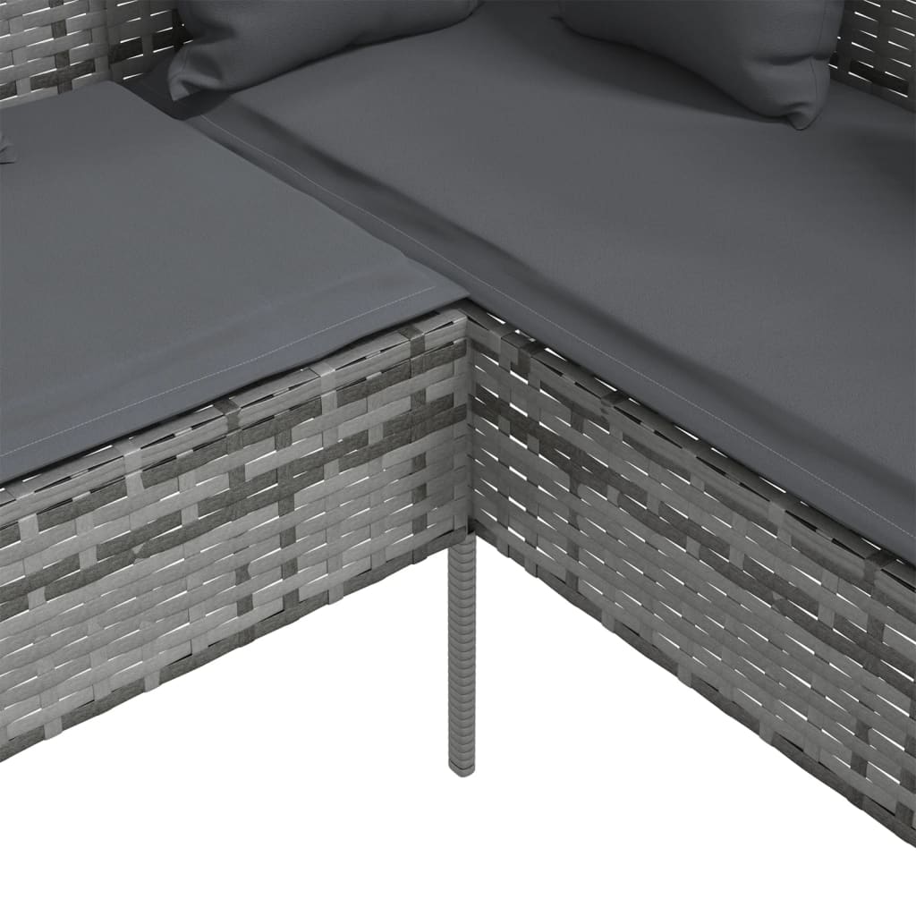vidaXL Loungebank met kussens L-vormig poly rattan zwart - Aashly