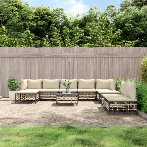 vidaXL 10-delige Loungeset met kussens poly rattan antracietkleurig - Aashly