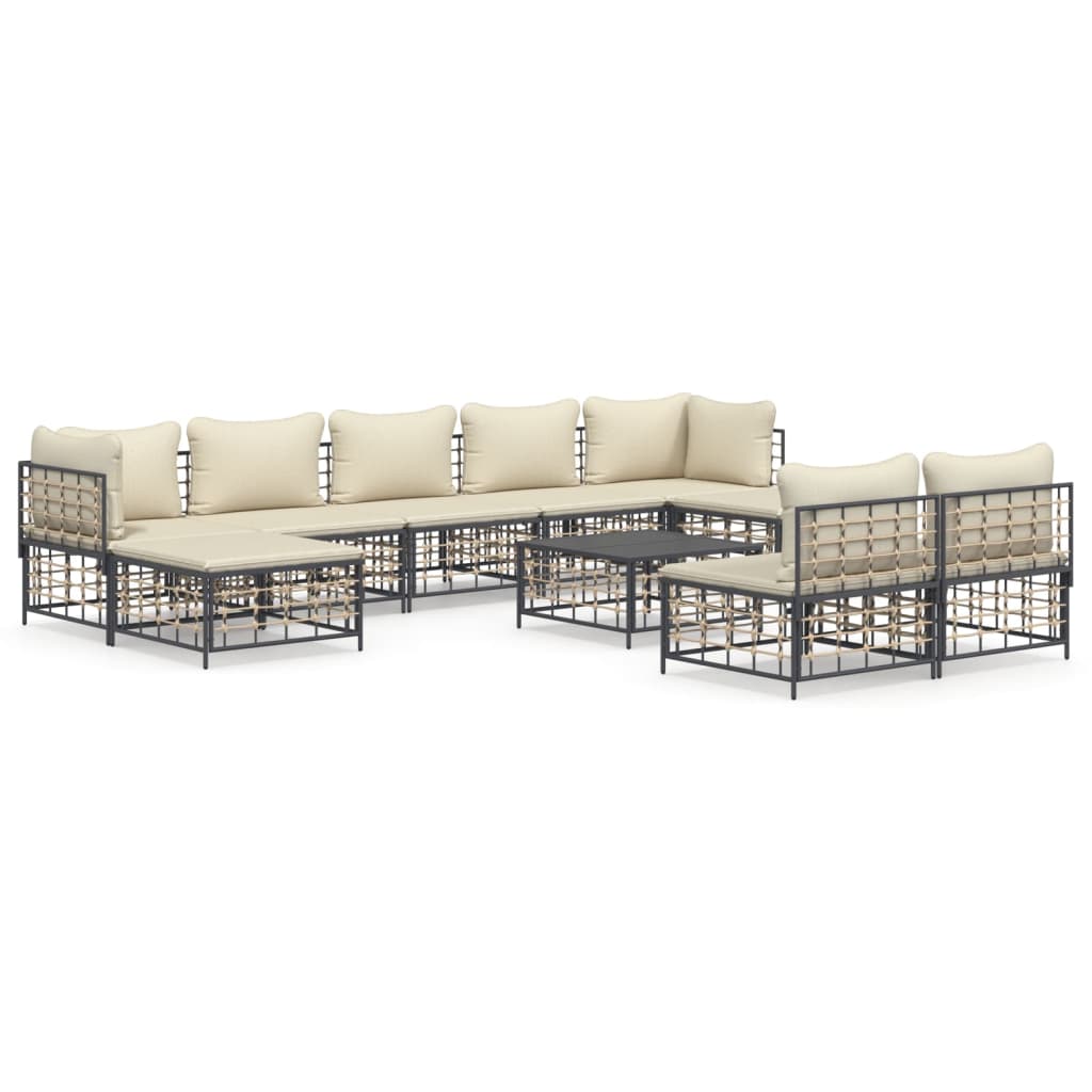 vidaXL 10-delige Loungeset met kussens poly rattan antracietkleurig - Aashly