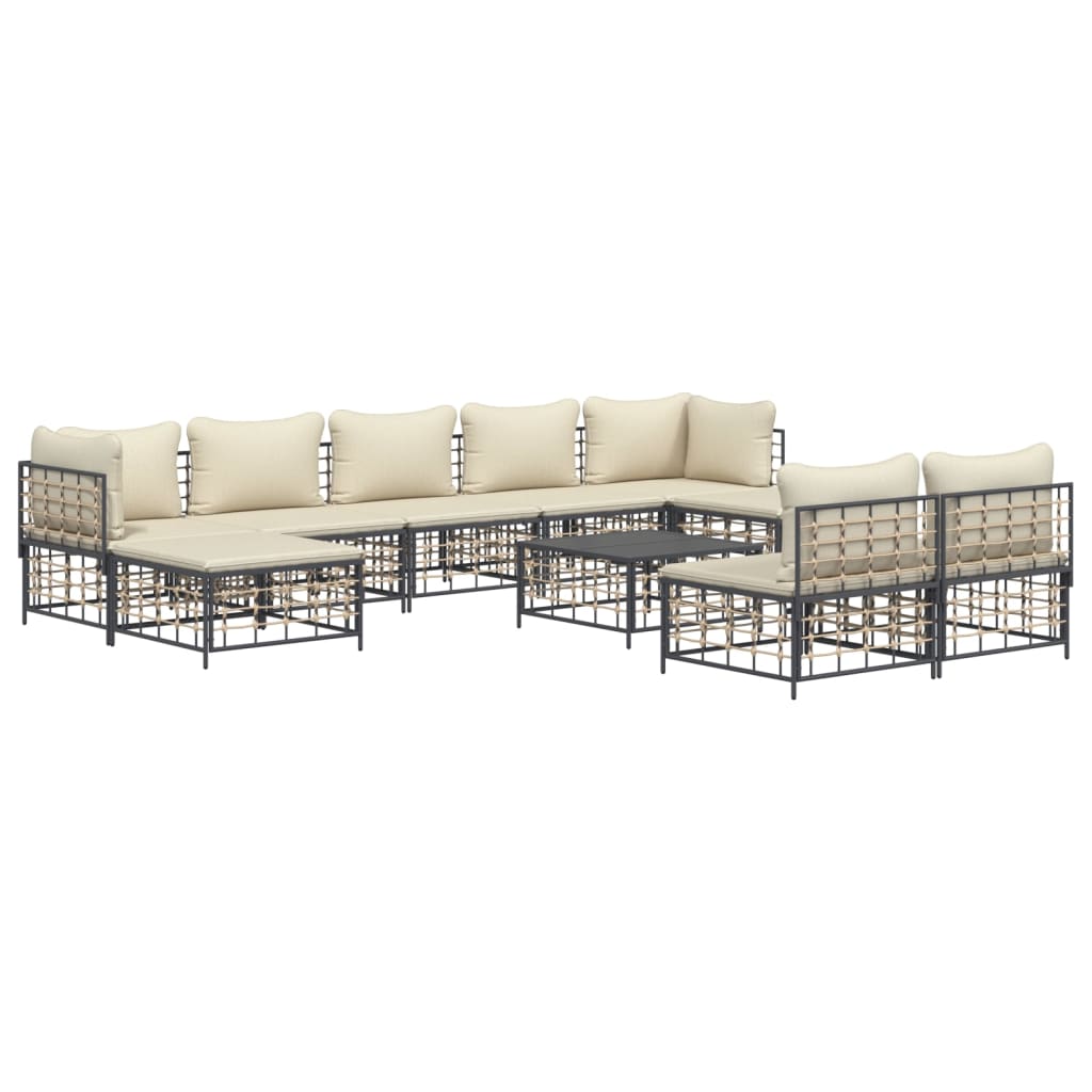 vidaXL 10-delige Loungeset met kussens poly rattan antracietkleurig - Aashly