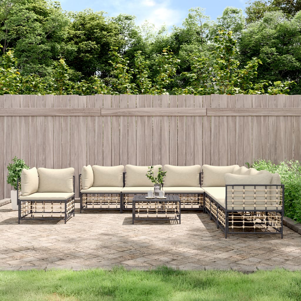 vidaXL 9-delige Loungeset met kussens poly rattan antracietkleurig - Aashly