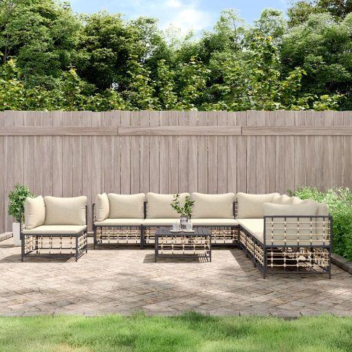 vidaXL 9-delige Loungeset met kussens poly rattan antracietkleurig - Aashly