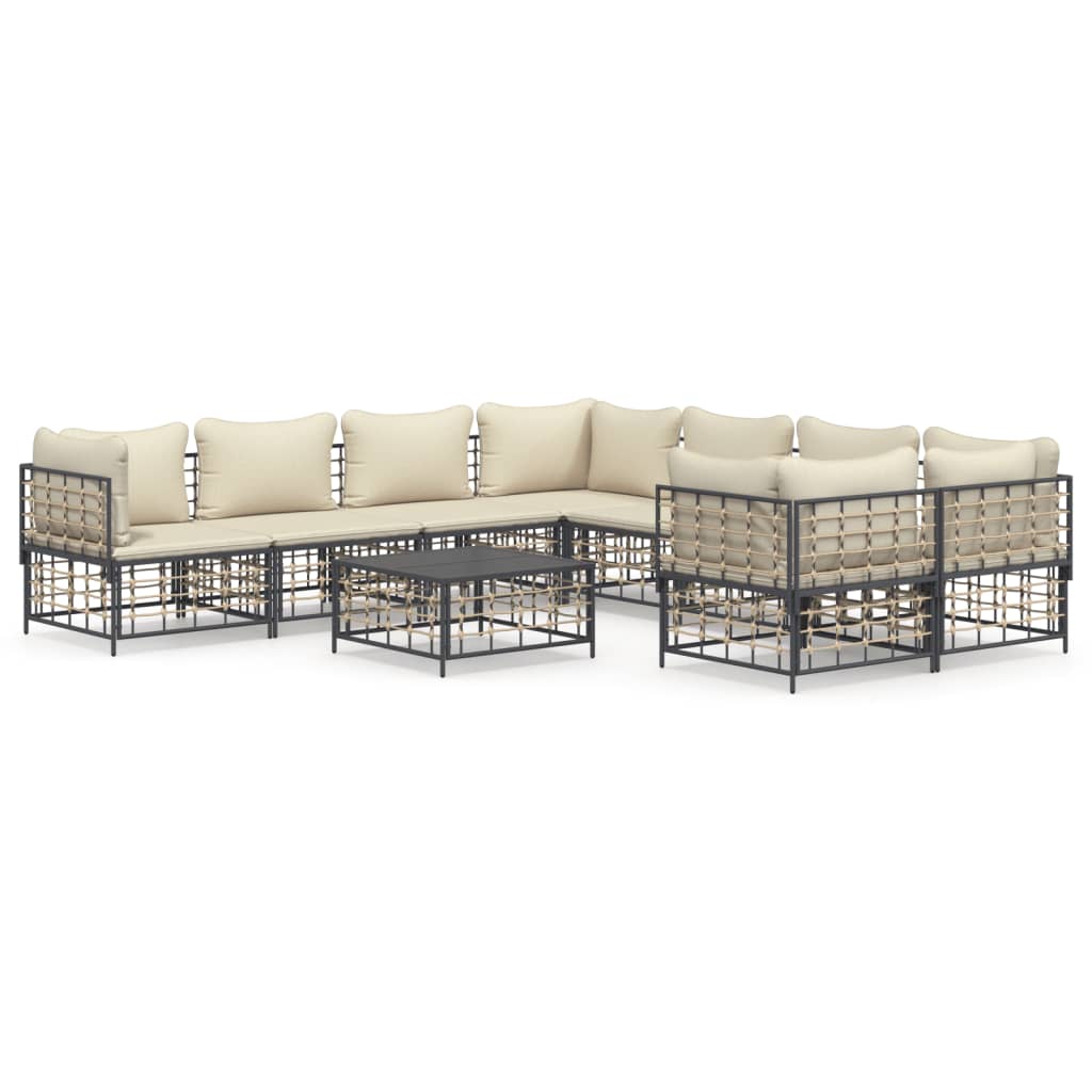 vidaXL 9-delige Loungeset met kussens poly rattan antracietkleurig - Aashly