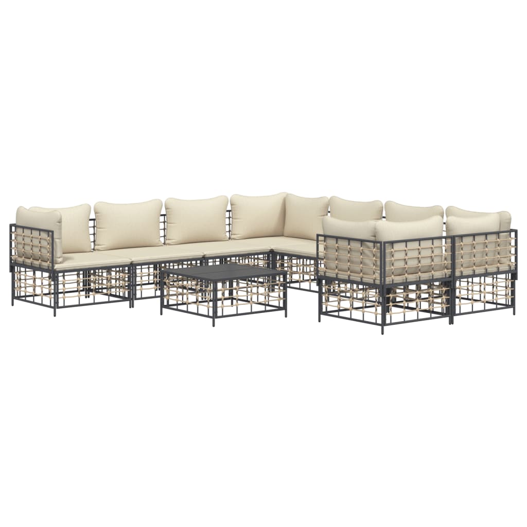 vidaXL 9-delige Loungeset met kussens poly rattan antracietkleurig - Aashly
