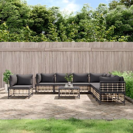 vidaXL 9-delige Loungeset met kussens poly rattan antracietkleurig - Aashly