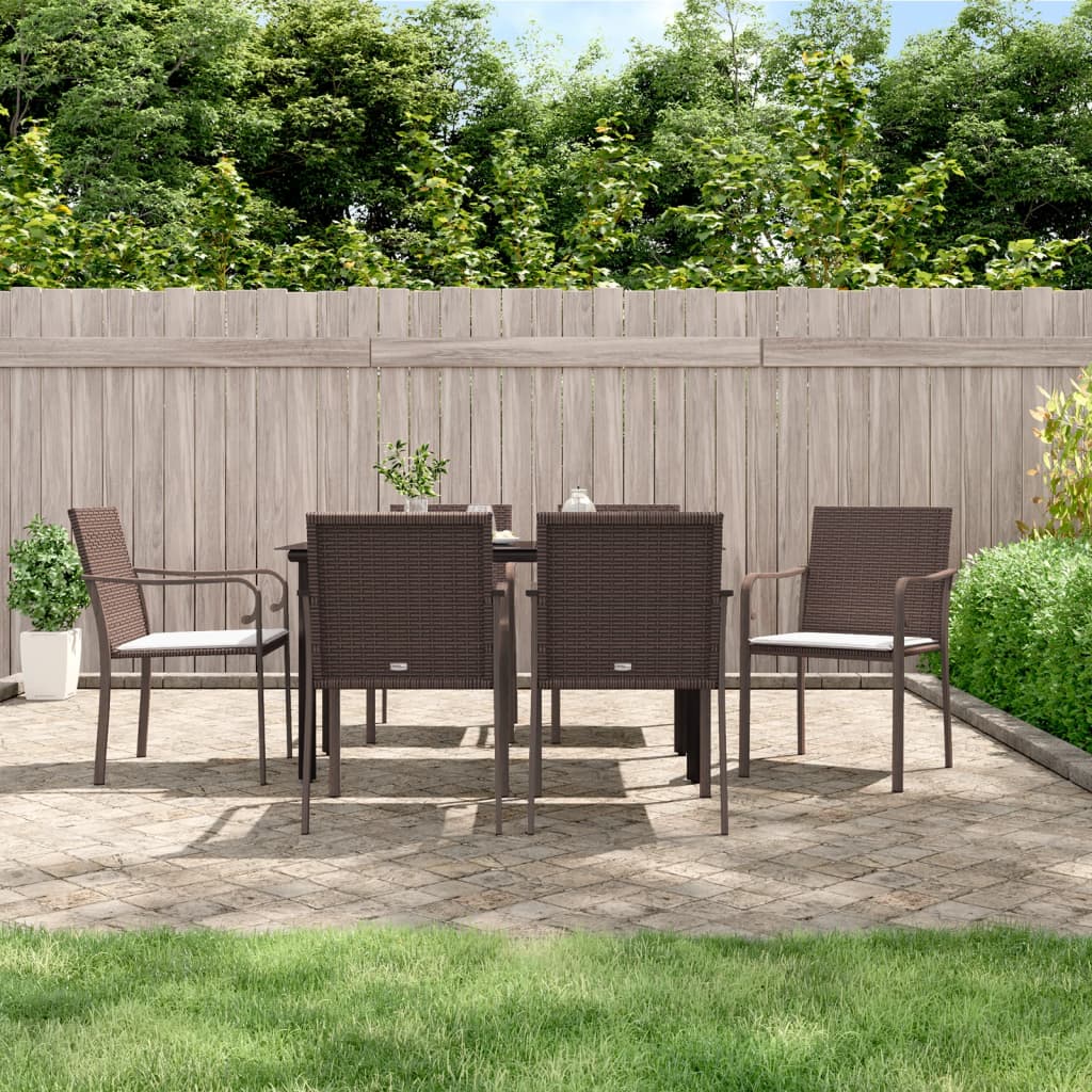 vidaXL 7-delige Tuinset met kussens poly rattan en staal