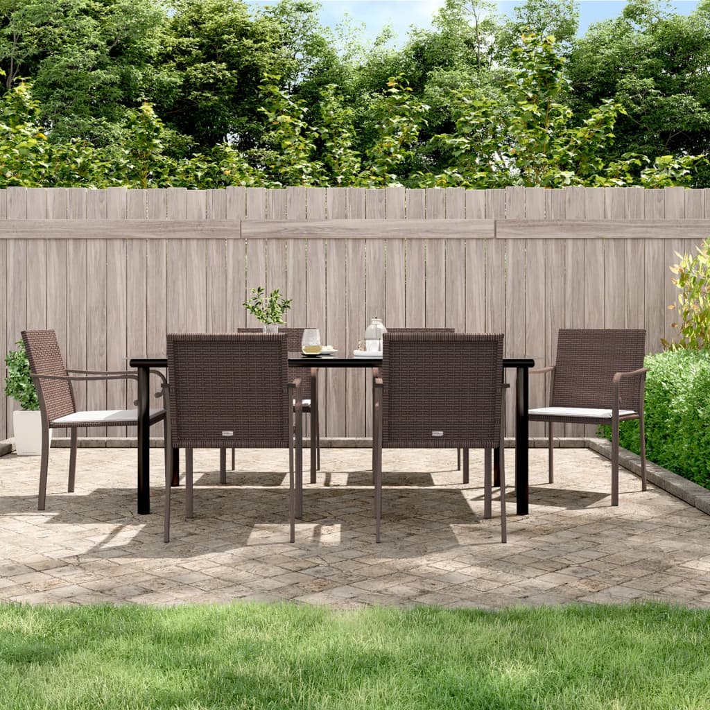 vidaXL 7-delige Tuinset met kussens poly rattan en staal