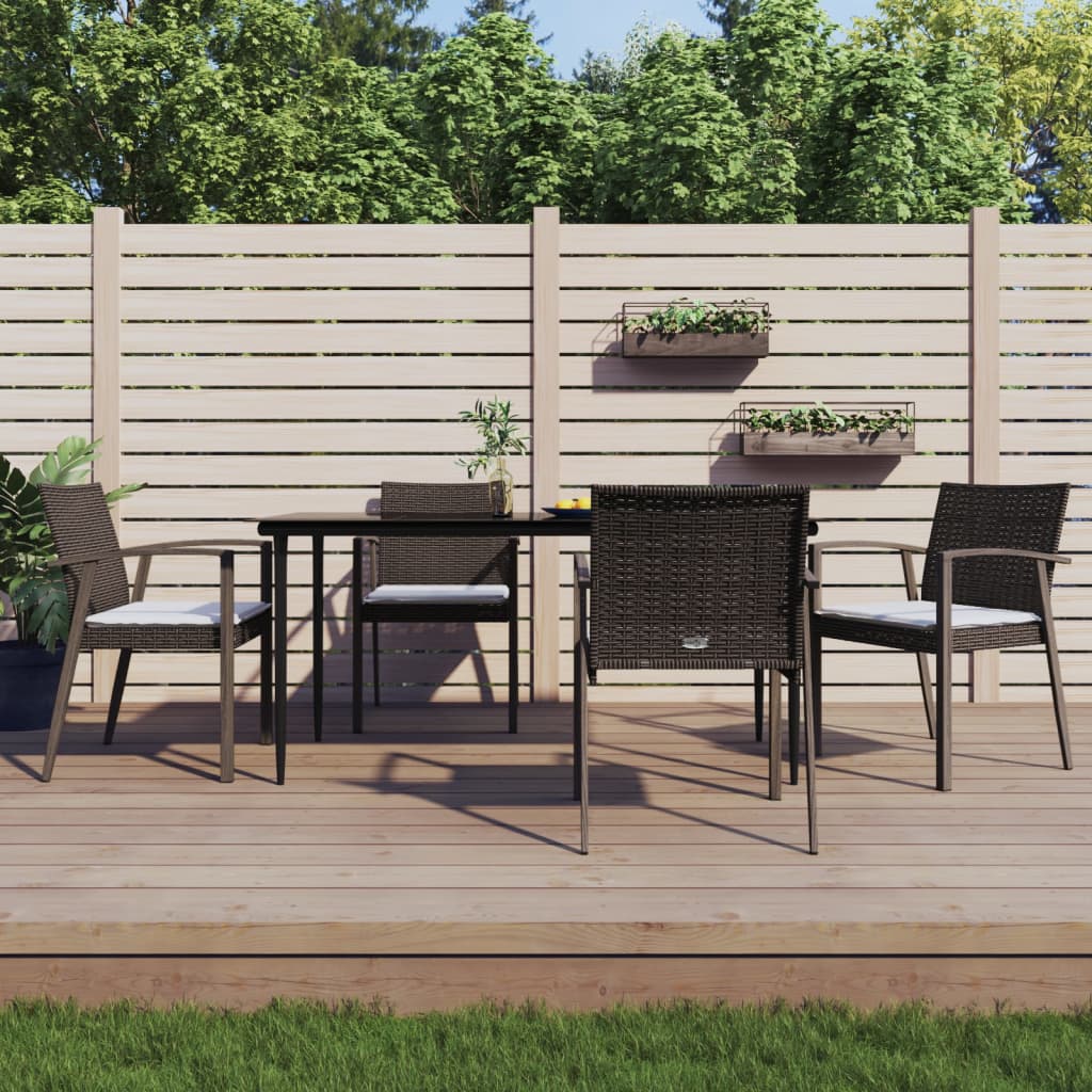 vidaXL 5-delige Tuinset met kussens poly rattan en staal