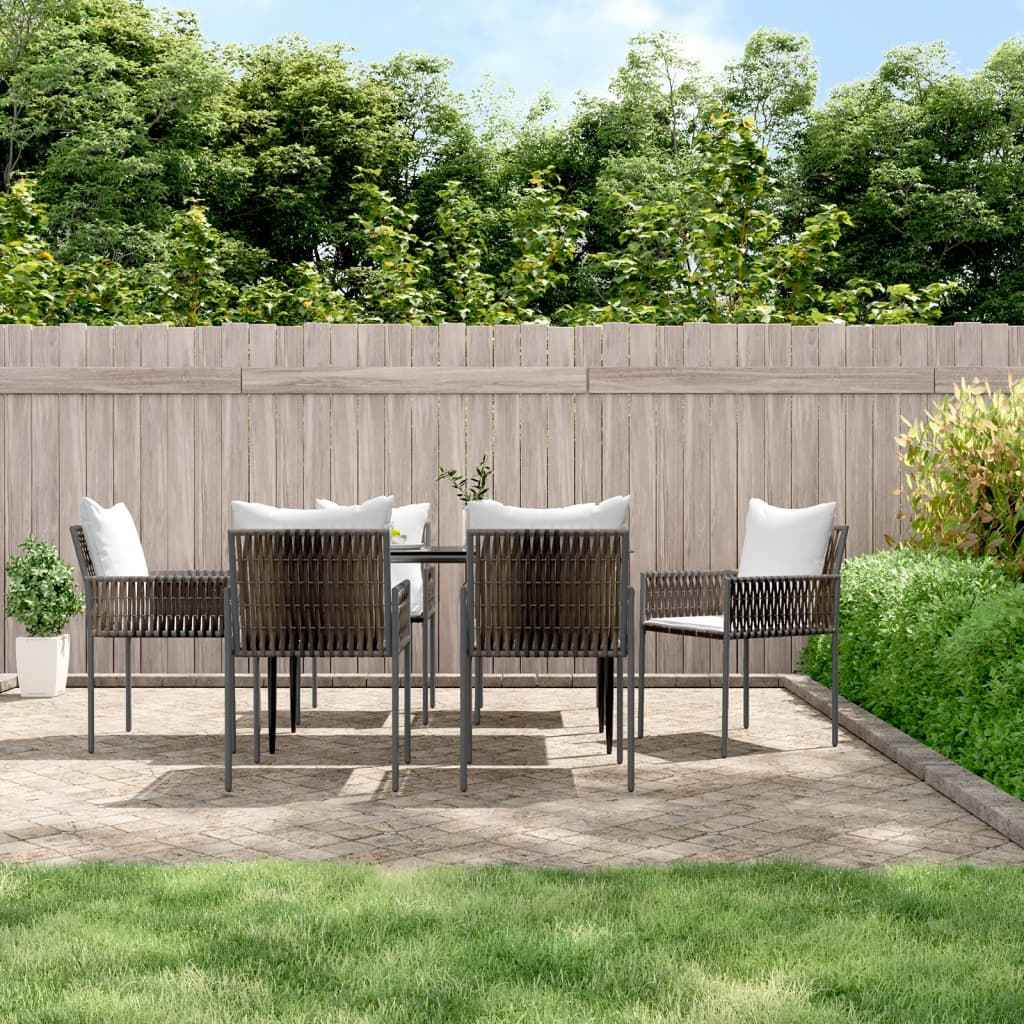 vidaXL 5-delige Tuinset met kussens poly rattan en staal