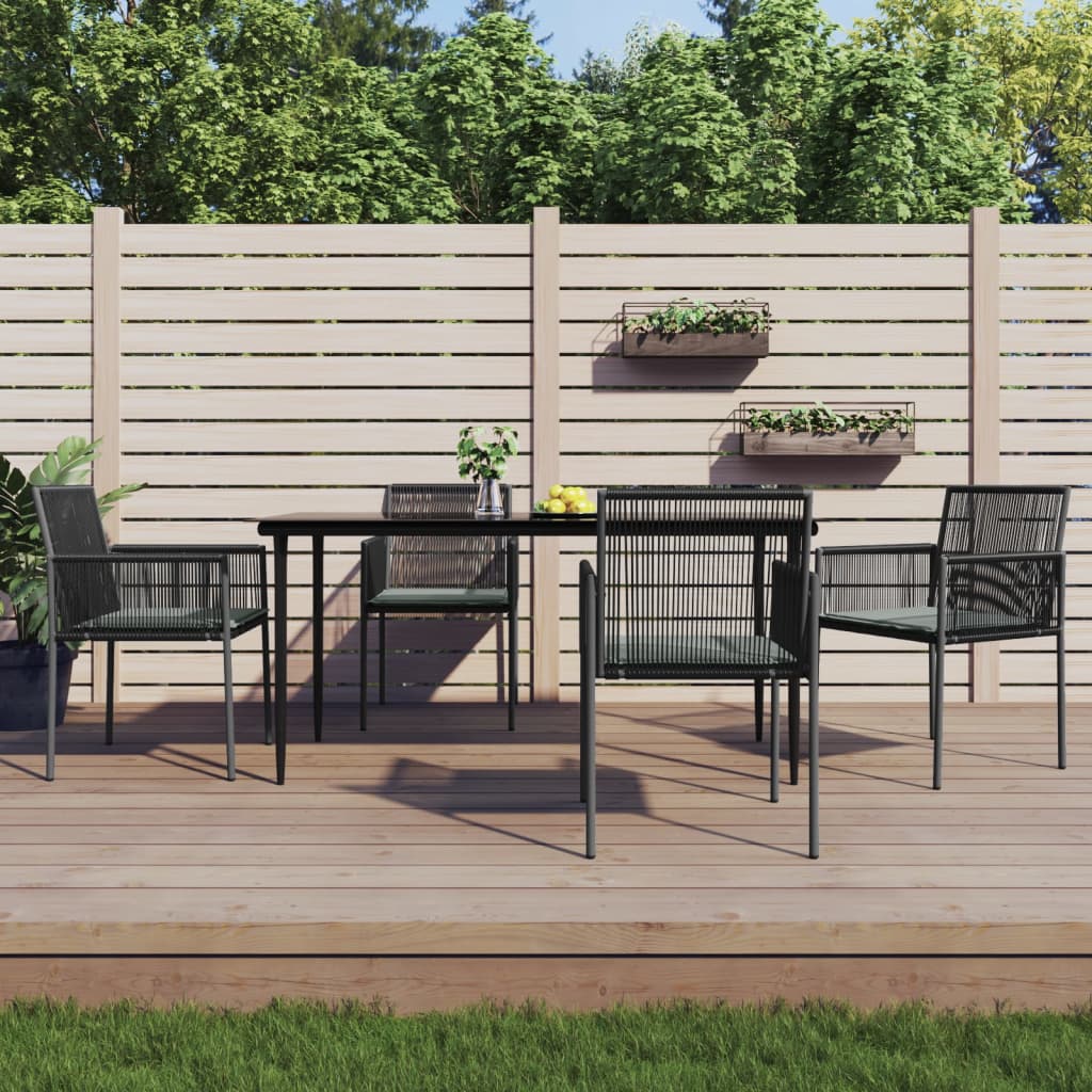 vidaXL 5-delige Tuinset met kussens poly rattan en staal zwart