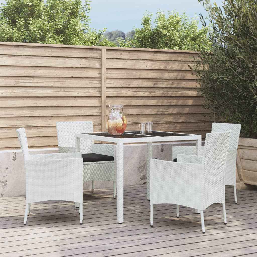 vidaXL 5-delige Tuinset met kussens poly rattan wit