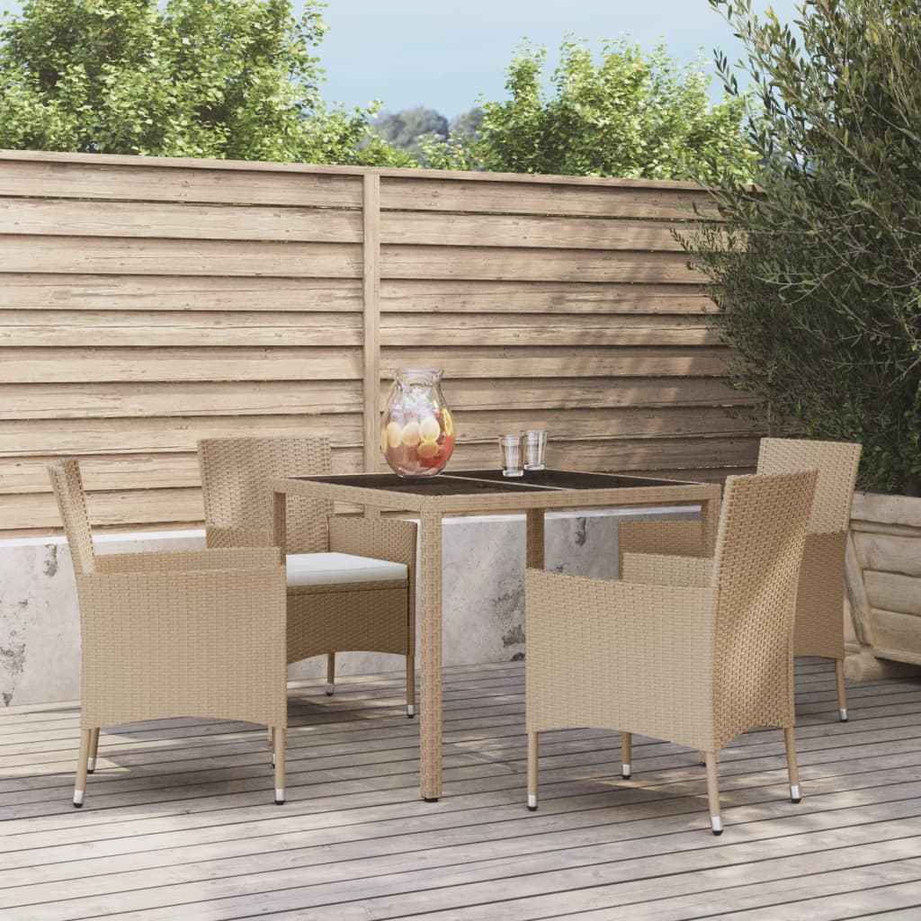 vidaXL 3-delige Tuinset met kussens poly rattan beige