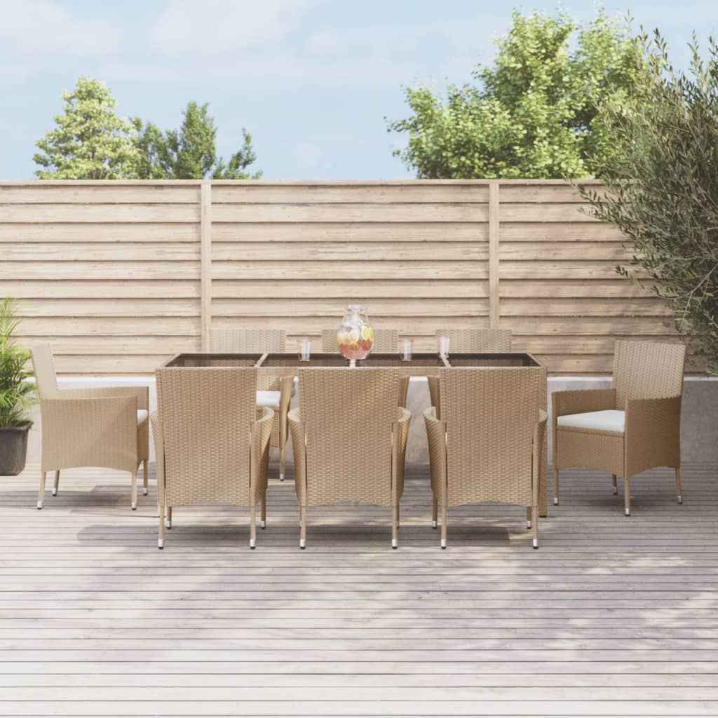 vidaXL 3-delige Tuinset met kussens poly rattan beige