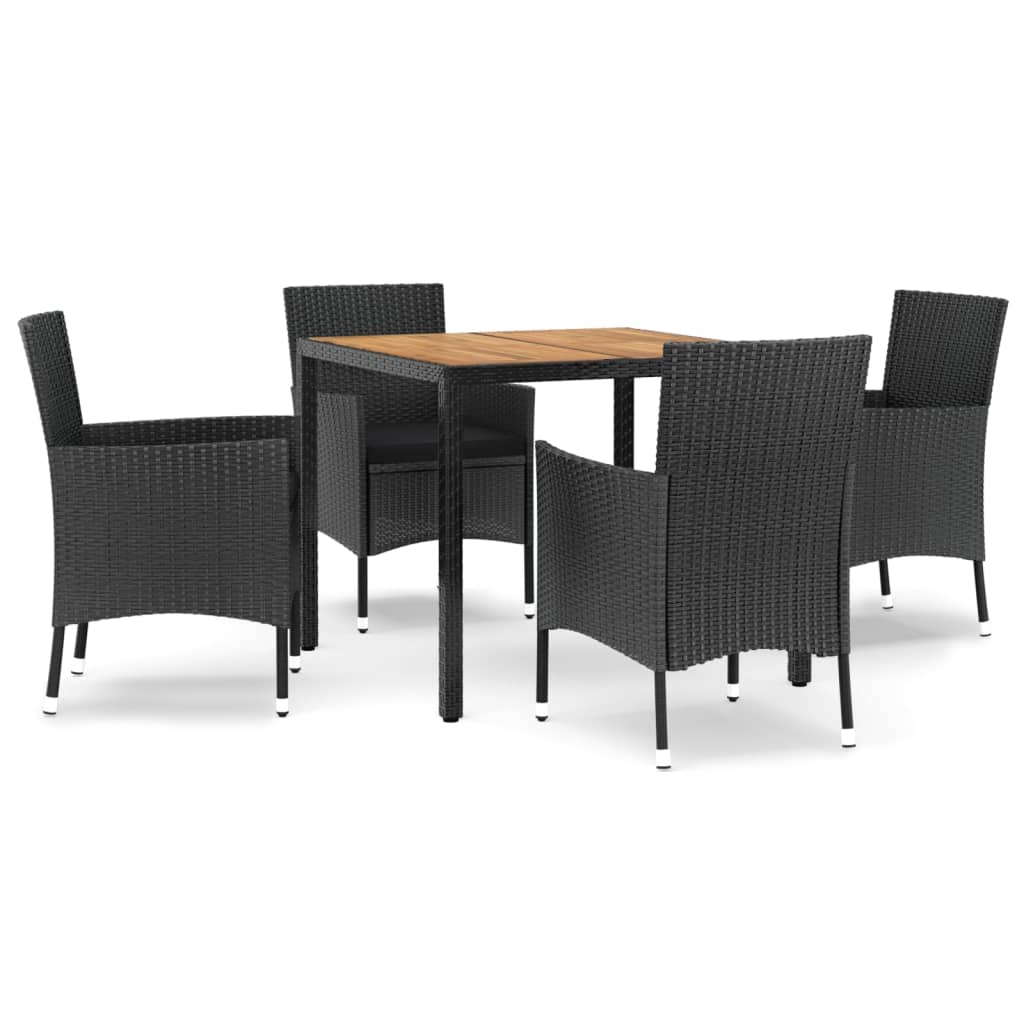 vidaXL 5-delige Tuinset met kussens poly rattan zwart