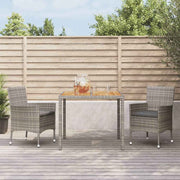vidaXL 3-delige Tuinset met kussens poly rattan grijs