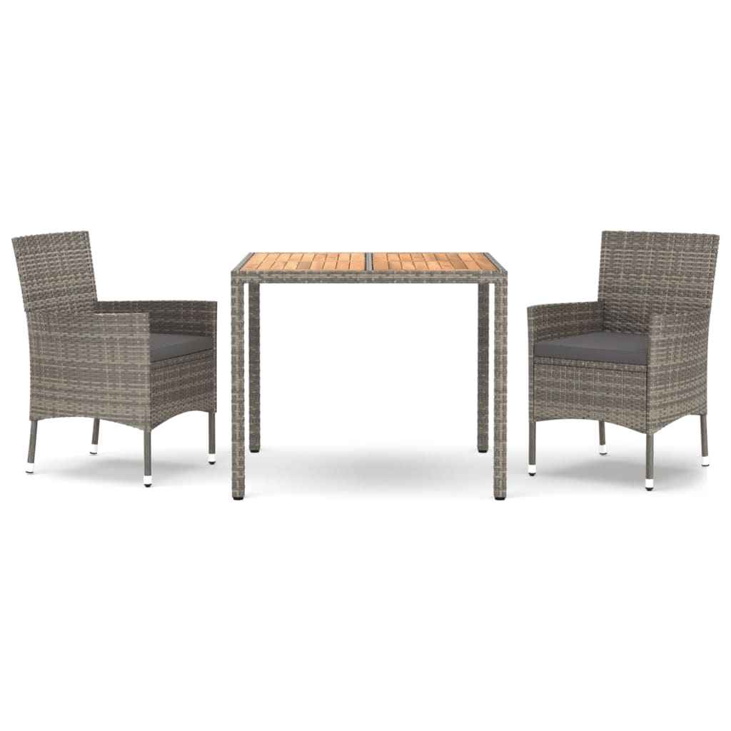 vidaXL 3-delige Tuinset met kussens poly rattan grijs