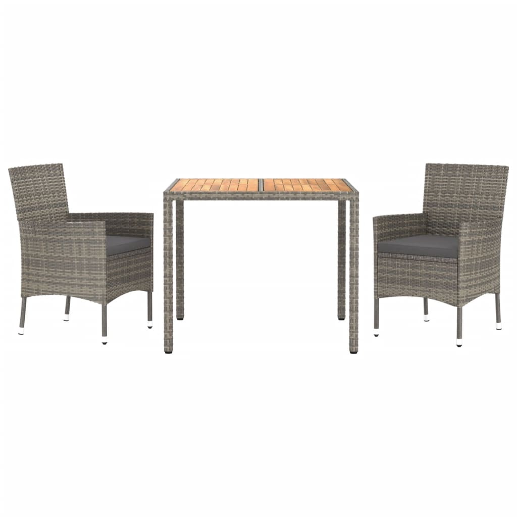 vidaXL 3-delige Tuinset met kussens poly rattan grijs