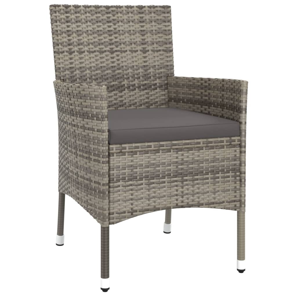 vidaXL 3-delige Tuinset met kussens poly rattan grijs