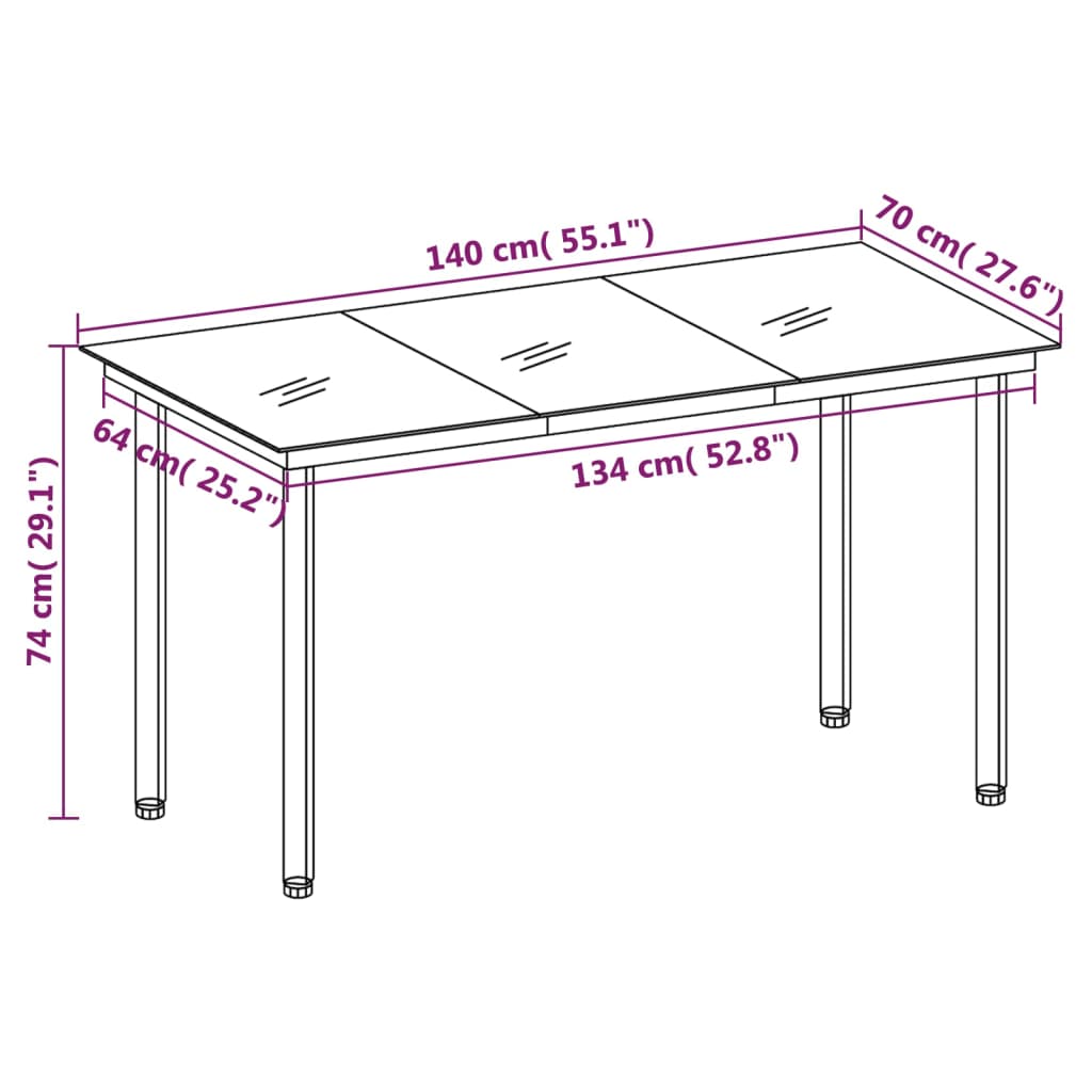 vidaXL Tuintafel 140x70x74 cm staal en glas zwart - Aashly
