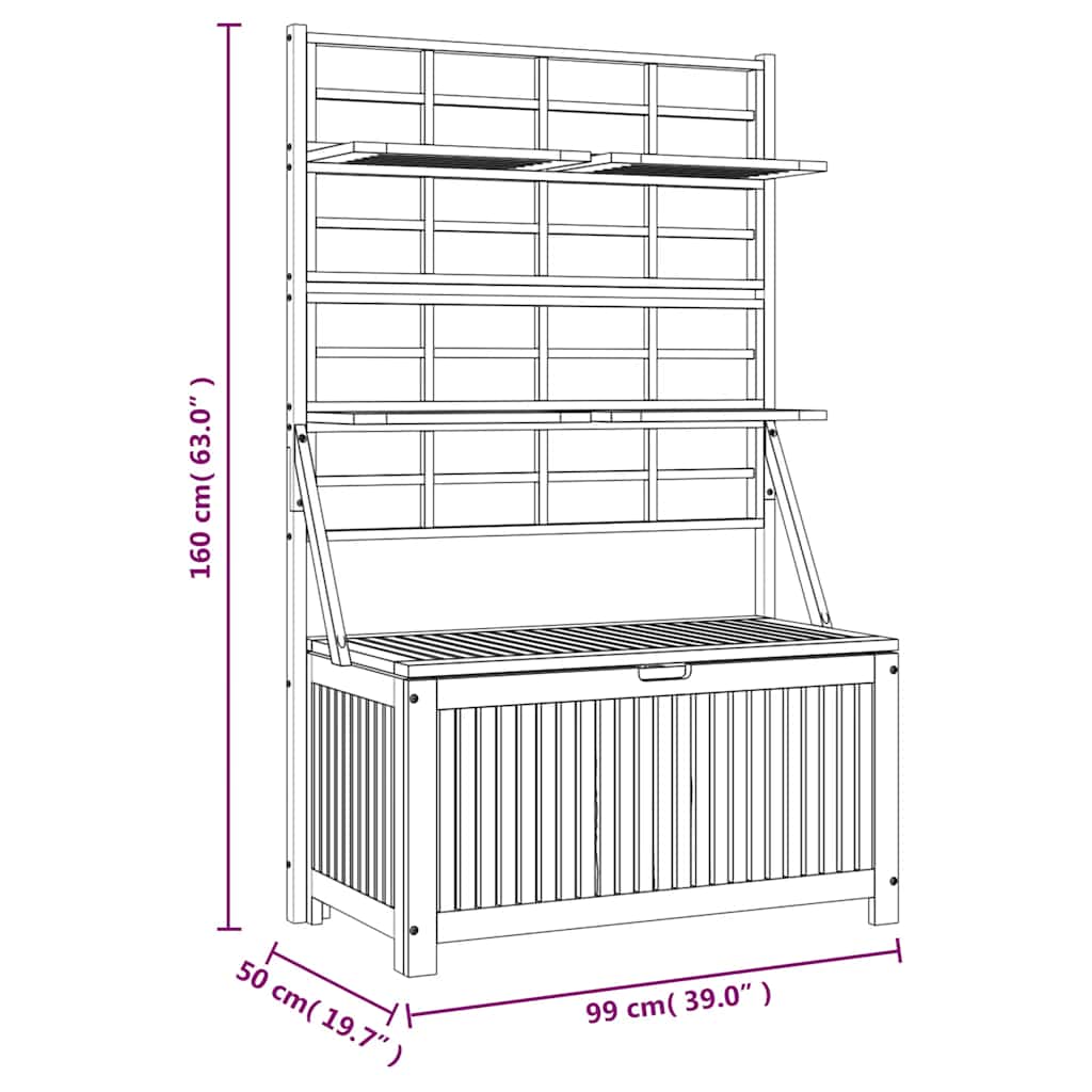 vidaXL Lattice Storage Box 99x50x160 cm Solid Acacia Wood Grey