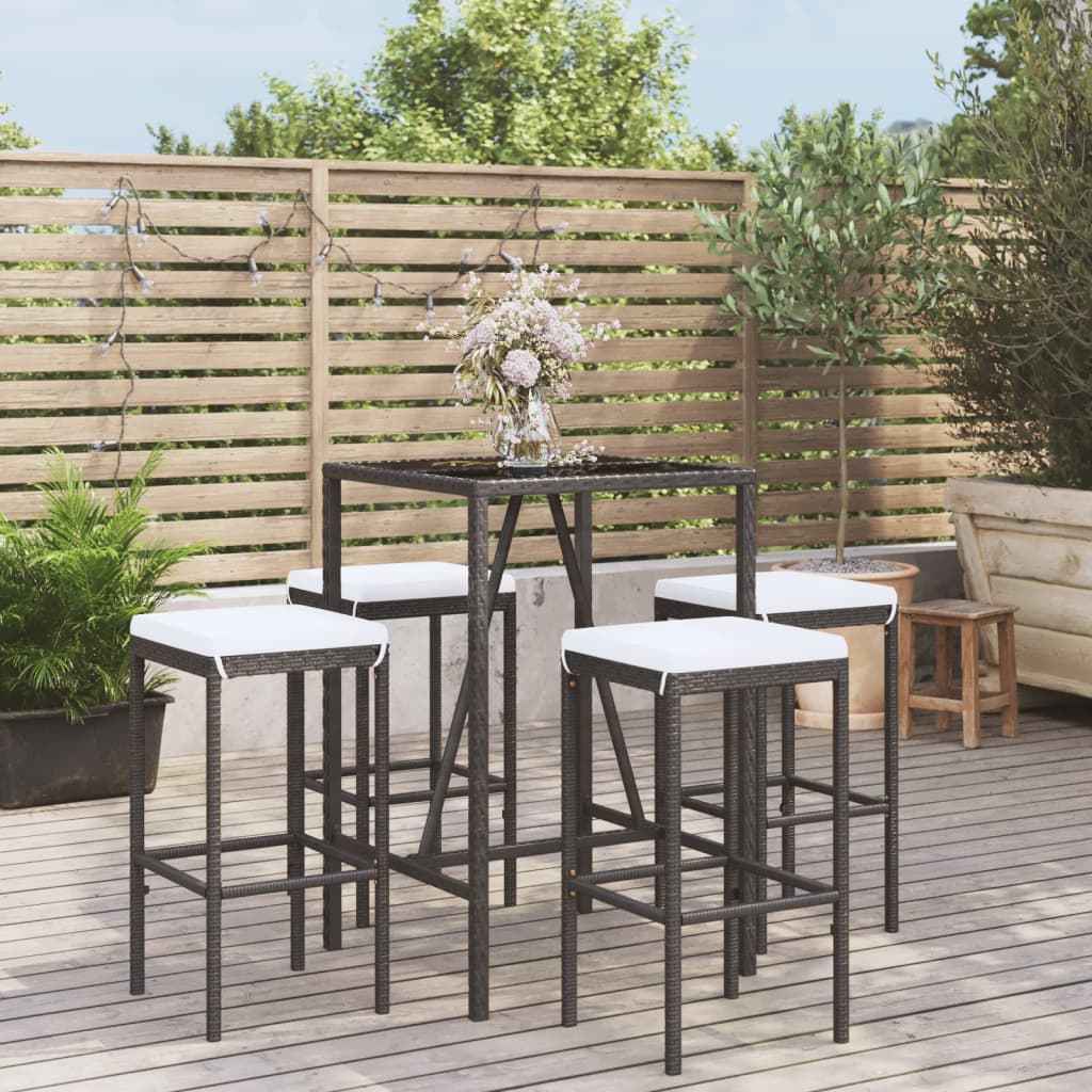 vidaXL 11-delige Tuinbarset met kussens poly rattan zwart