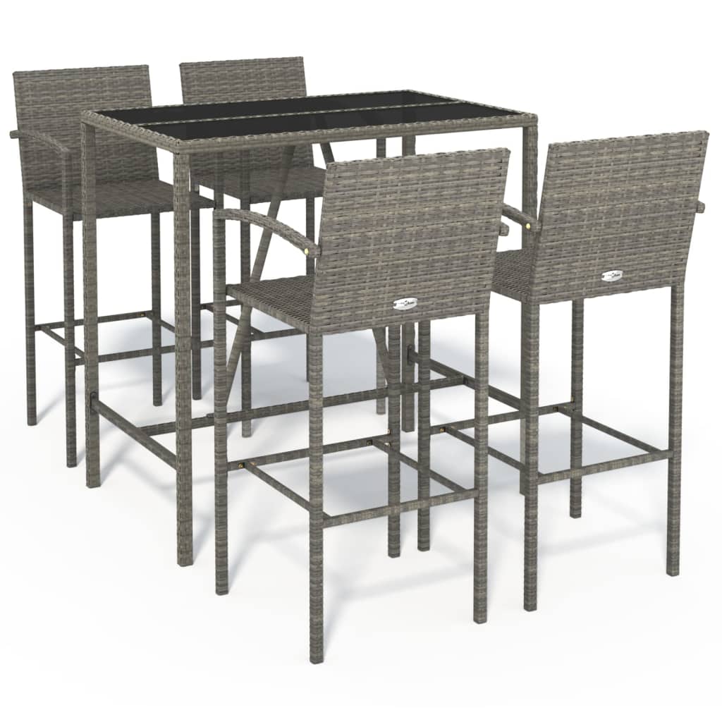 vidaXL 5-delige Tuinbarset poly rattan grijs