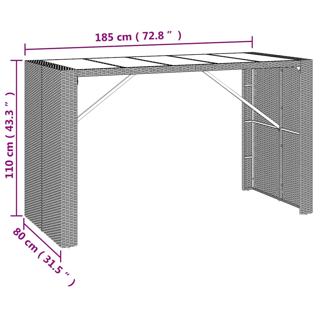 vidaXL 7-delige Tuinbarset poly rattan en massief acaciahout grijs