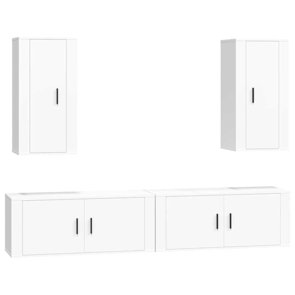 vidaXL 4-delige Tv-meubelset bewerkt hout hoogglans wit