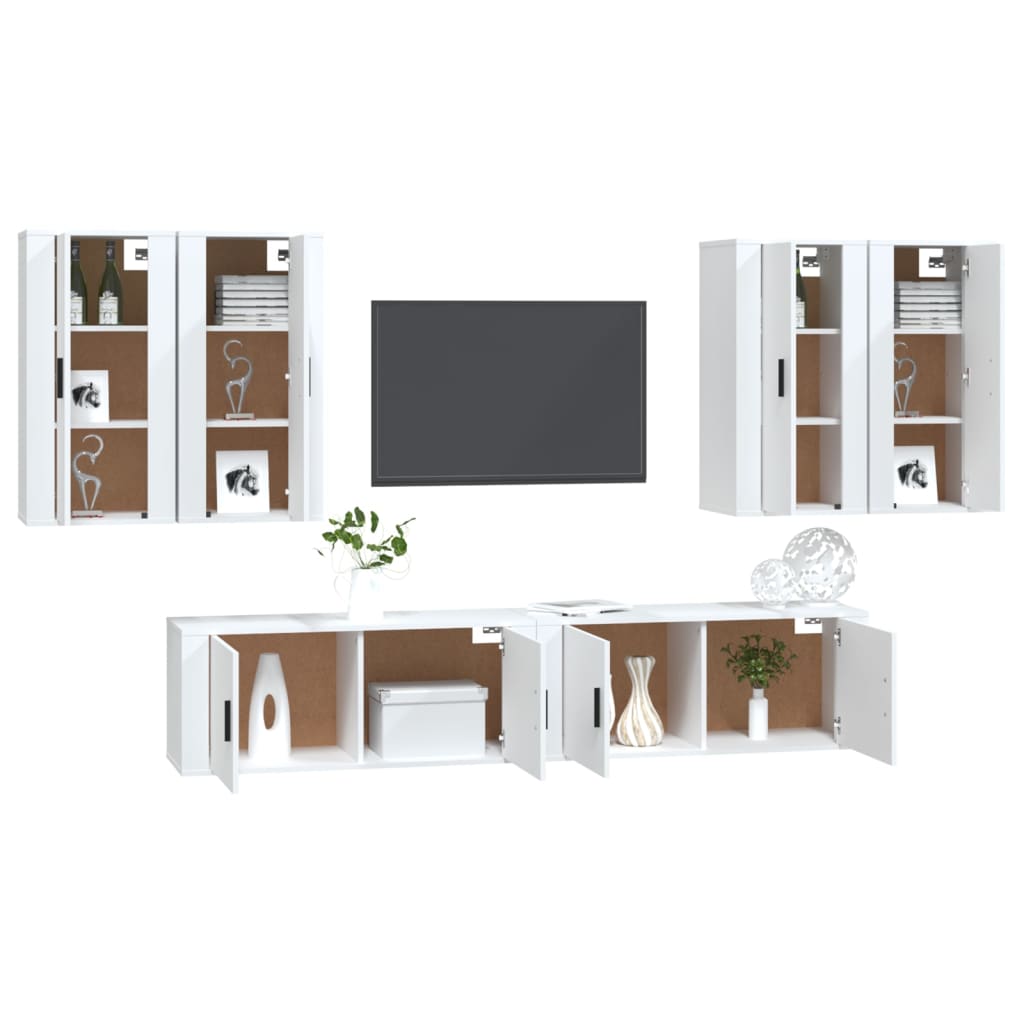 vidaXL 6-delige Tv-meubelset bewerkt hout hoogglans wit