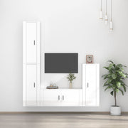 vidaXL 4-piece TV cabinet set, machined wood, high-gloss white