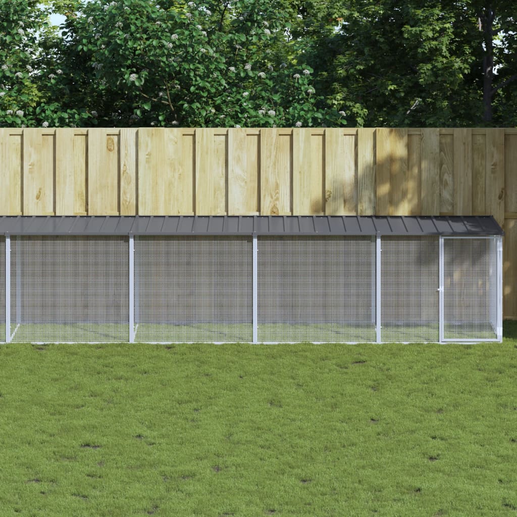 vidaXL Kippenhok met dak 803x98x90 cm gegalvaniseerd staal lichtgrijs - Aashly