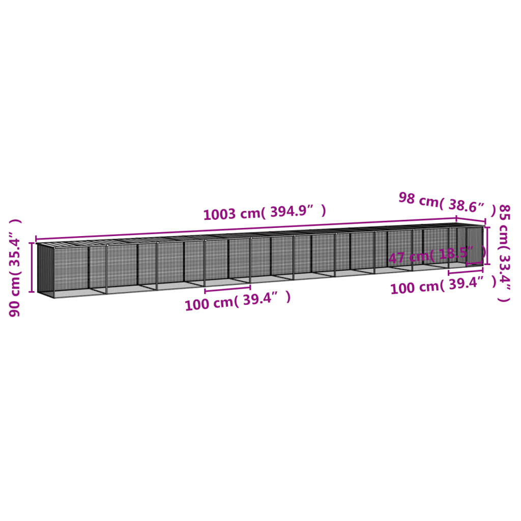 vidaXL Kippenhok met dak 803x98x90 cm gegalvaniseerd staal lichtgrijs - Aashly