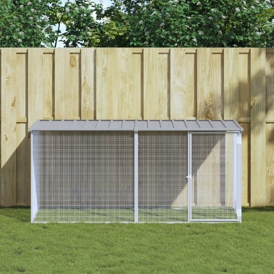 vidaXL Kippenhok met dak 803x98x90 cm gegalvaniseerd staal lichtgrijs - Aashly