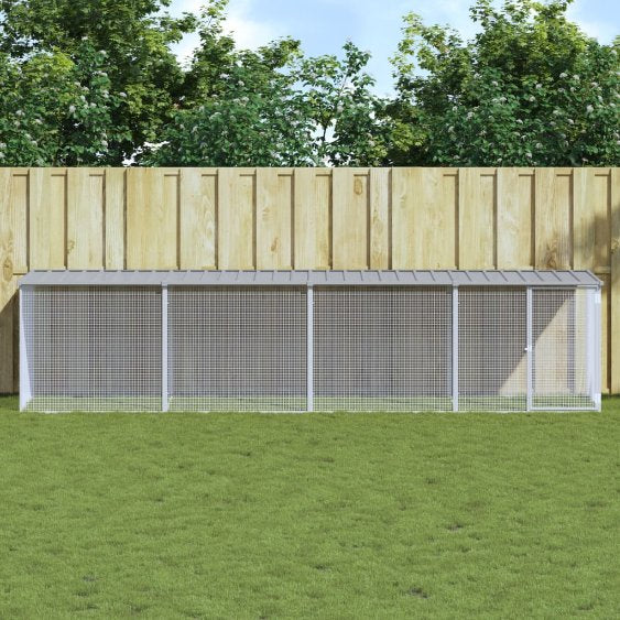 vidaXL Kippenhok met dak 803x98x90 cm gegalvaniseerd staal lichtgrijs - Aashly