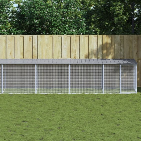 vidaXL Kippenhok met dak 803x98x90 cm gegalvaniseerd staal lichtgrijs - Aashly