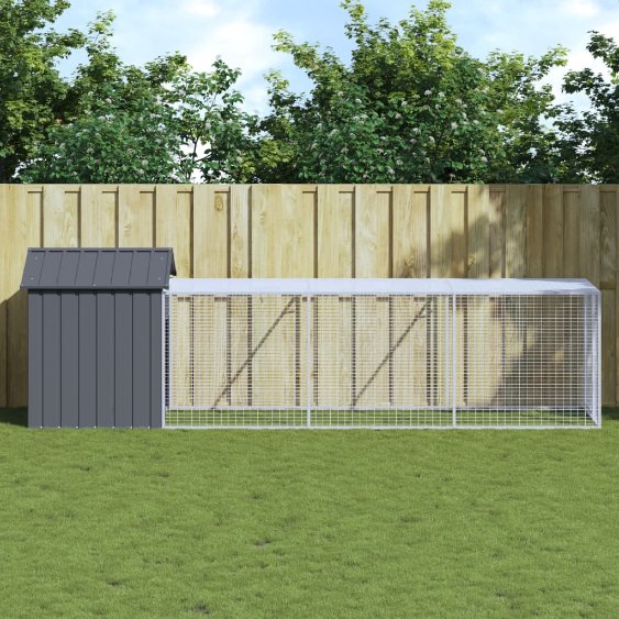 vidaXL Kippenhok met ren 117x813x123 cm staal lichtgrijs - Aashly