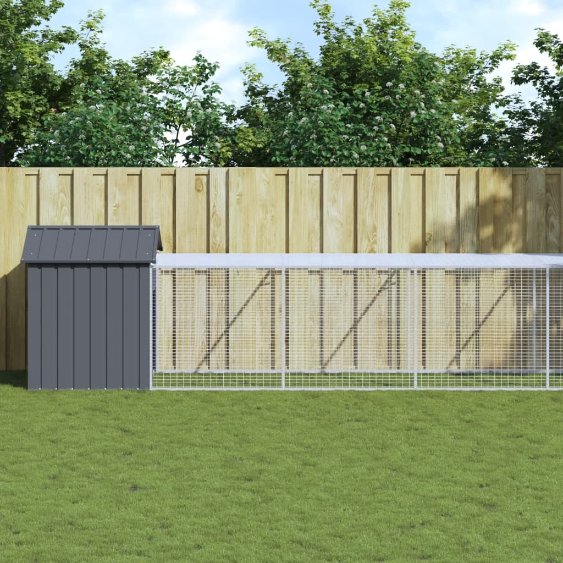 vidaXL Kippenhok met ren 117x813x123 cm staal lichtgrijs - Aashly
