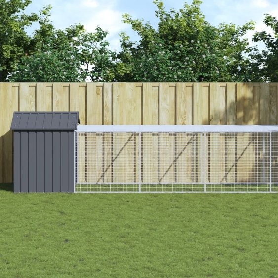 vidaXL Kippenhok met ren 117x813x123 cm staal lichtgrijs - Aashly