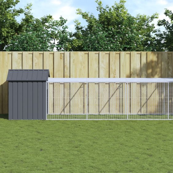 vidaXL Kippenhok met ren 117x813x123 cm staal lichtgrijs - Aashly