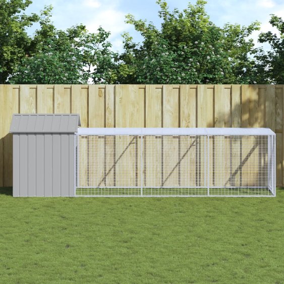 vidaXL Kippenhok met ren 117x813x123 cm staal lichtgrijs - Aashly