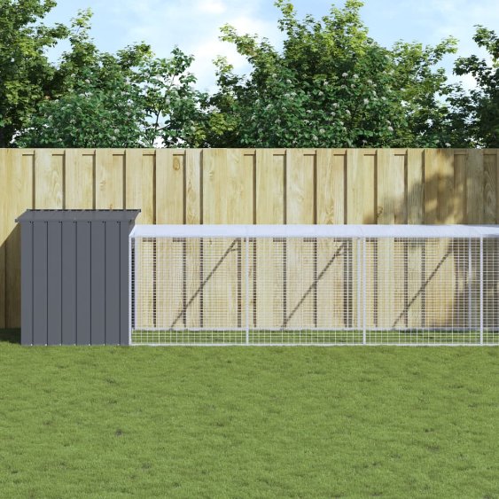 vidaXL Kippenhok met ren 110x201x110 cm gegalvaniseerd staal antraciet - Aashly