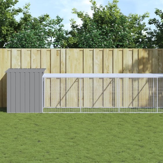 vidaXL Kippenhok met ren 110x201x110 cm gegalvaniseerd staal antraciet - Aashly