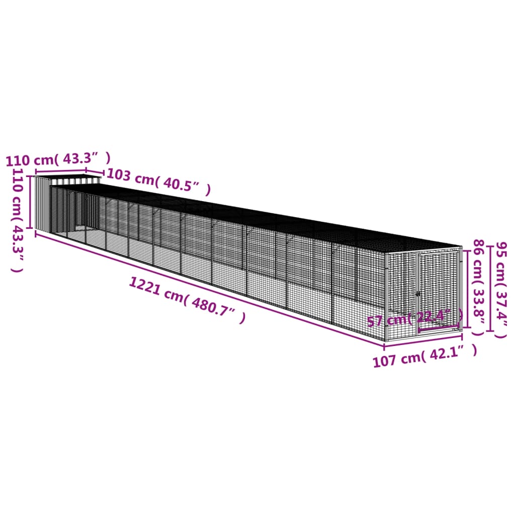 vidaXL Kippenhok met ren 110x201x110 cm gegalvaniseerd staal antraciet - Aashly