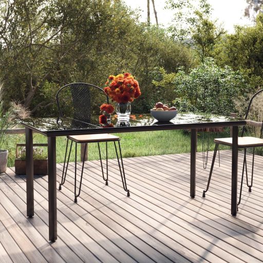vidaXL Tuintafel 140x70x74 cm staal en glas zwart - Aashly