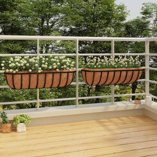 vidaXL Wandbakken 2 st met kokosvezel 76x21x16 cm staal zwart - Aashly
