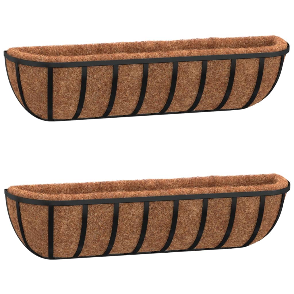 vidaXL Wandbakken 2 st met kokosvezel 76x21x16 cm staal zwart - Aashly